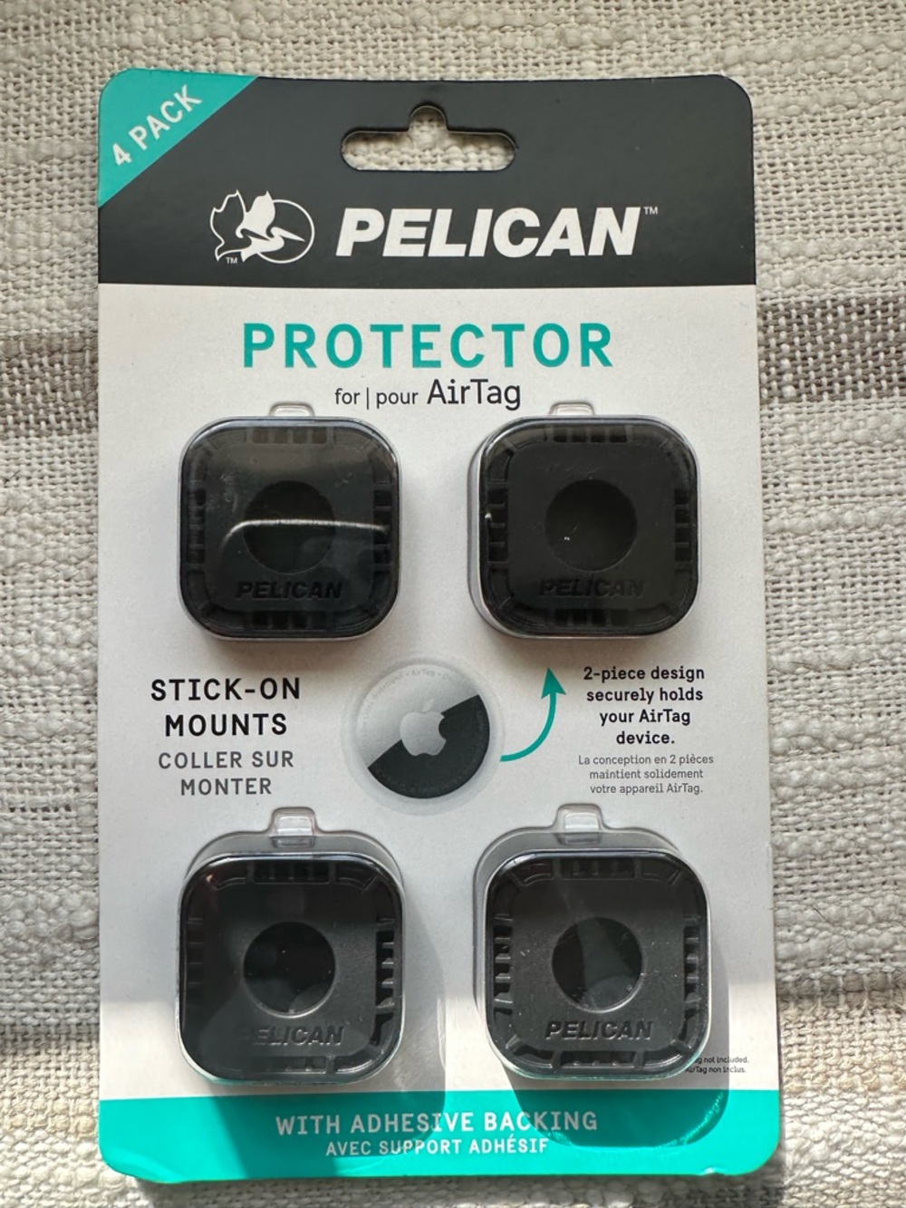 Pelican Protector Stick-On AirTag Mounts – Black (4 Pack)